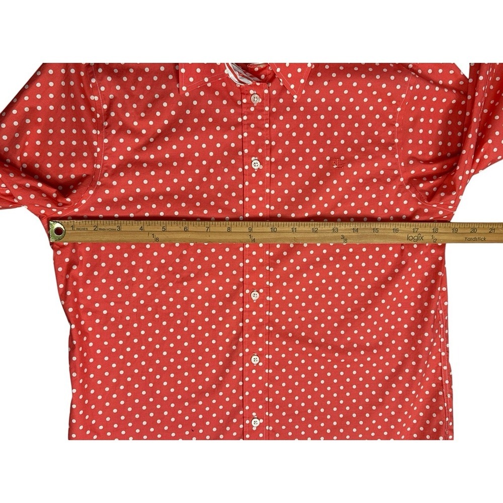 Women's Ralph Lauren Pink White Polka Dot 100% Cotton Blouse Medium - Picture 7 of 13
